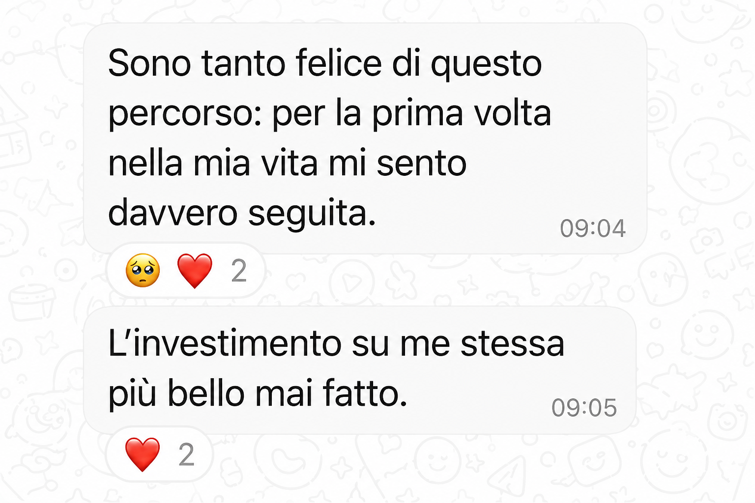 Testimonianza WhatsApp sul sentirsi davvero seguita