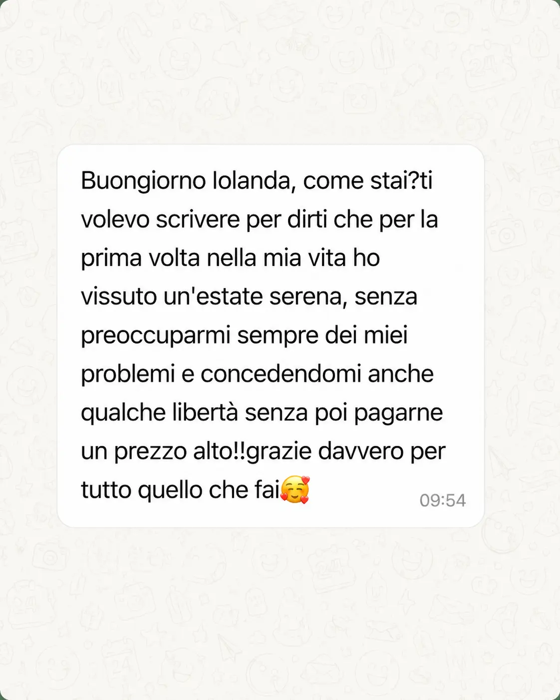 Messaggio di una persona che segue il Metodo Intestino Sereno