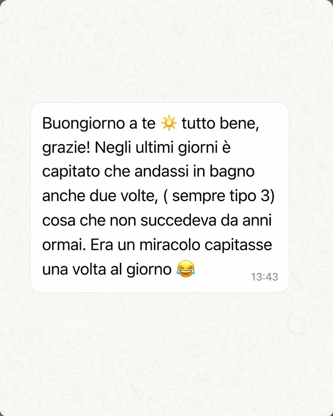 Messaggio di una persona che segue il Metodo Intestino Sereno