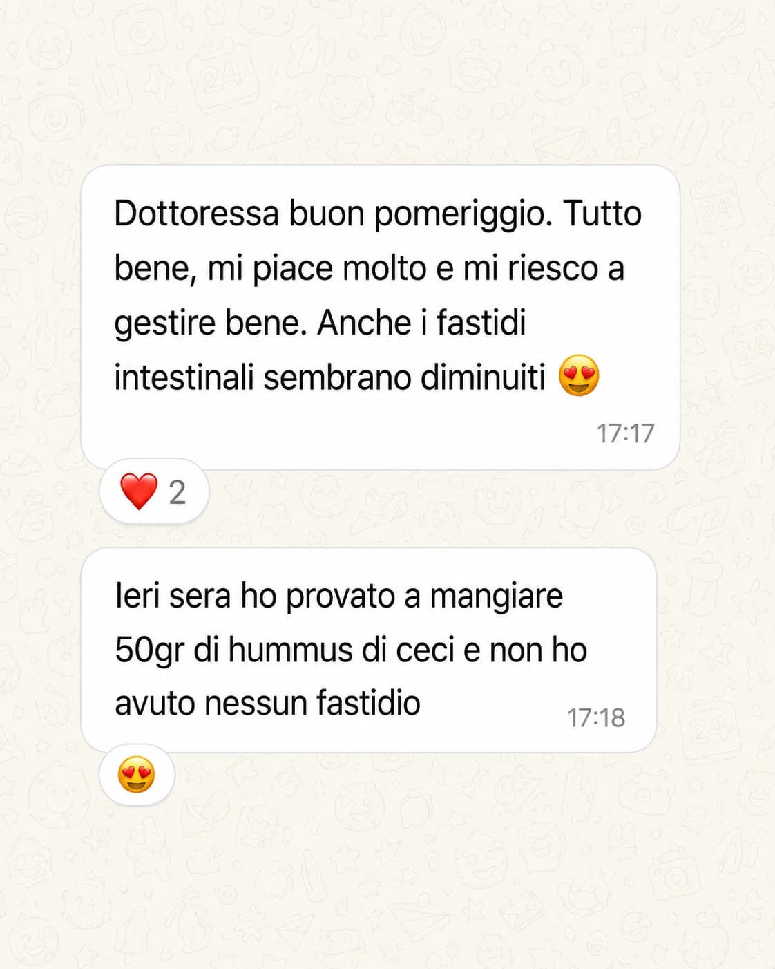 Messaggio di una persona che segue il Metodo Intestino Sereno