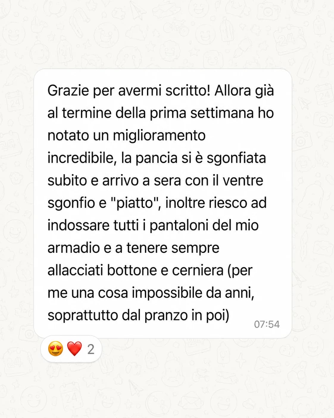 Messaggio di una persona che segue il Metodo Intestino Sereno