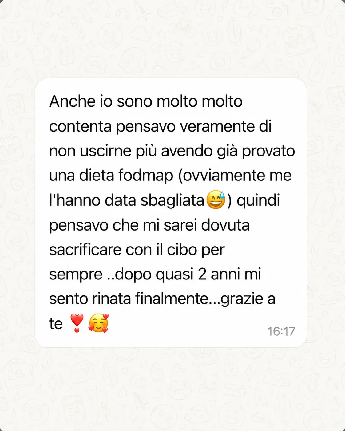 Messaggio di una persona che segue il Metodo Intestino Sereno